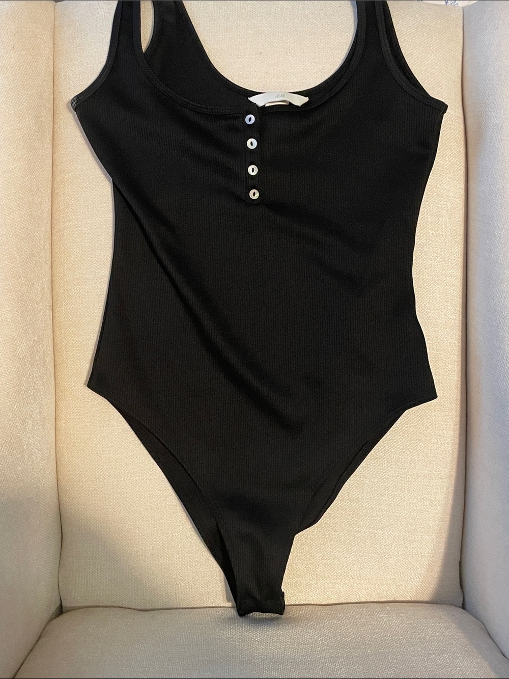 H&M Black Ribbed Henley Bodysuit
